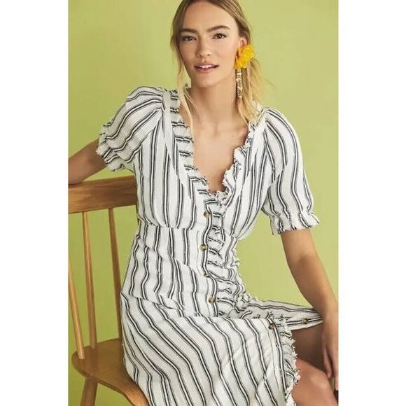 Anthropologie Pilcro Ruffle-Collar Buttondown Dress Size 2 - Picture 1 of 9